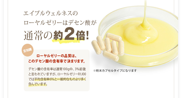 エイブルウェルネスのローヤルゼリーはデセン酸が通常の約2倍!